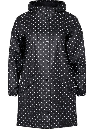 Zizzi Hooded polka dot rain jacket, Black W/White Dot, Packshot image number 0