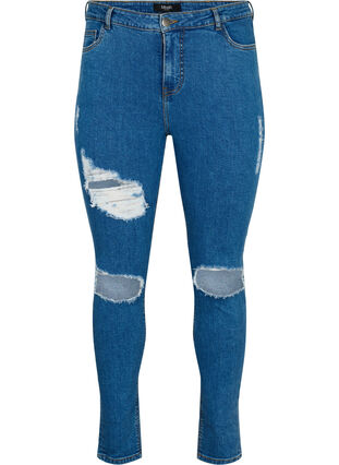 Zizzi Obcisle jeansy z rozdarciami, Blue denim, Packshot image number 0