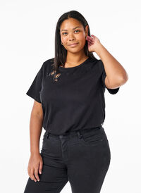 T-shirt z bawelny organicznej z kokardka, Black, Model