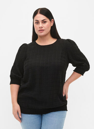 Zizzi Marszczona bluzka z lyocellu (TENCEL™), Black, Model image number 0