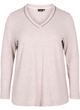 Zizzi Top with v-neck and long sleeves, Natural Mel., Packshot image number 0