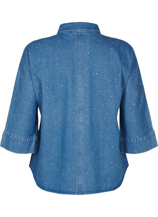 Zizzi Dzinsowa koszula z krysztalkami i rekawami 3/4, Bl. Denim Rhinestone, Packshot image number 1