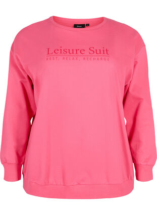 Zizzi Cotton sweatshirt with text print, Hot P. w. Lesuire S., Packshot image number 0