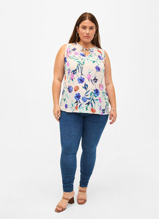 Zizzi Top w kwiaty z wiazaniem, Buttercream Blue Fl., Model image number 2