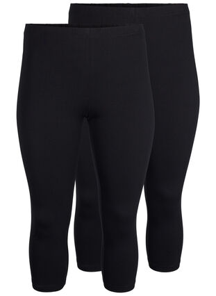 Zizzi Flash – 2-pack legginsy 3/4 z bawelny, Black / Black, Packshot image number 0