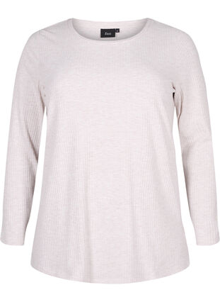 Zizzi Long-sleeved top in rib, Natural Mélange, Packshot image number 0