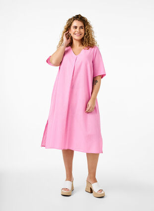 Zizzi Bawelniana sukienka typu kaftan z domieszka lnu, Rosebloom, Model image number 0