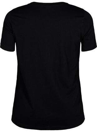 Zizzi T-shirt z motywem, Black w. Flower, Packshot image number 1