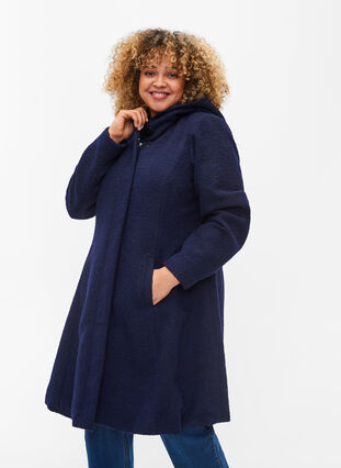 Zizzi Coat with a hood and A-line cut, Night Sky Mel., Model image number 0