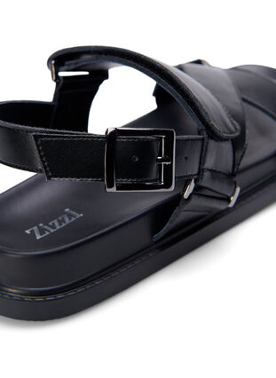 Zizzi Szerokie skórzane sandaly z regulowanymi paskami, Black, Packshot image number 4