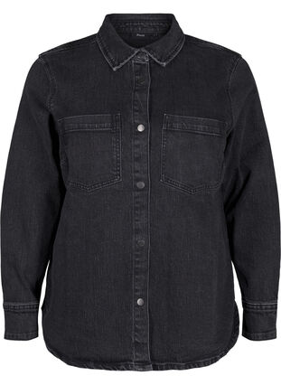 Zizzi Dzinsowa koszula z guzikami i kieszeniami na piersi, Dark Grey Denim, Packshot image number 0