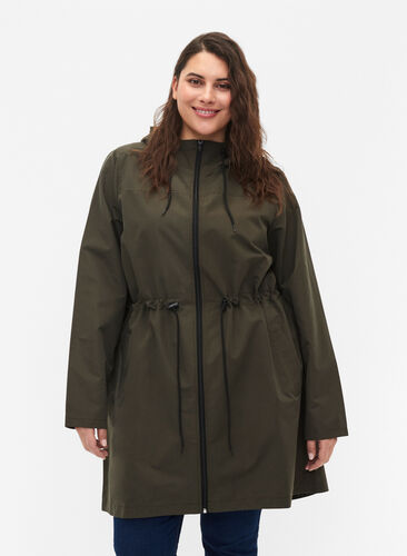 Zizzi Flash – wodoodporna parka z kapturem, Black Ink, Model image number 0