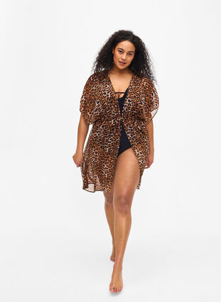 Zizzi Plazowe kimono z nadrukiem, Leopard, Model image number 3