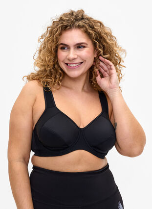 Zizzi CORE, HIGH SUPPORT WIRE BRA – biustonosz sportowy z fiszbinami, Black, Model image number 0