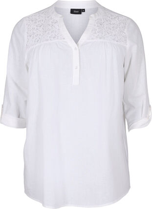 Zizzi Cotton blouse with lace details, Bright White, Packshot image number 0