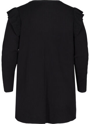 Zizzi Knitted cardigan with ruffles and pockets, Black, Packshot image number 1