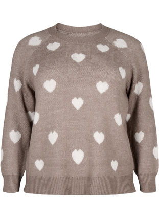 Zizzi Dzianinowy sweter w serca, Walnut Mel. Comb, Packshot image number 0