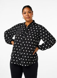 Koszula w kropki z falbanka, Black W. White Dot, Model