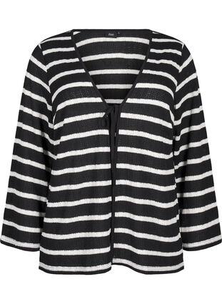 Zizzi Kardigan z wiazaniami, Black White stripe, Packshot image number 0