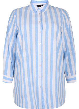 Zizzi Koszula o przedluzonym kroju wykonana z lnu i bawelny, Blue White Stripe, Packshot image number 0