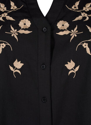 Zizzi Bluzka koszulowa z haftowanymi kwiatami i rekawami 3/4, Black W. Beige Emb. , Packshot image number 2