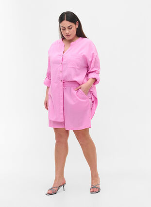 Zizzi Blouse with 3/4-length sleeves and button closure, Begonia Pink, Model image number 2