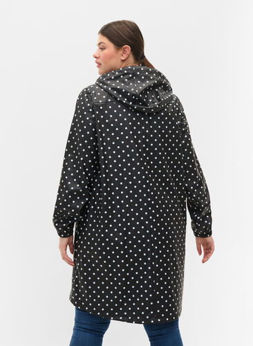 Zizzi Hooded polka dot rain jacket, Black W/White Dot, Model image number 1