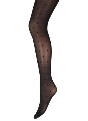 Zizzi 40 denier polka dotted tights, Black w. Dots, Packshot image number 0