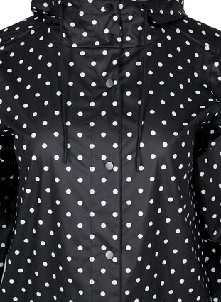 Zizzi Hooded polka dot rain jacket, Black W/White Dot, Packshot image number 2