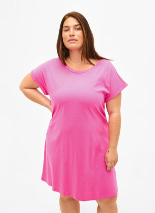 Zizzi 2-pack bawelniana sukienka z krótkimi rekawami, Shocking Pink/Black, Model image number 0
