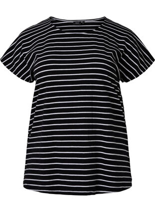 Zizzi Bawelniana koszulka w paski, Black W. Stripe, Packshot image number 0