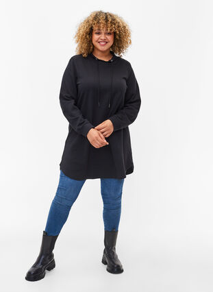 Zizzi Long-sleeved tunic with drawstrings, Black, Model image number 2