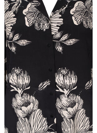 Zizzi Long floral viscose shirt, Black White AOP, Packshot image number 2