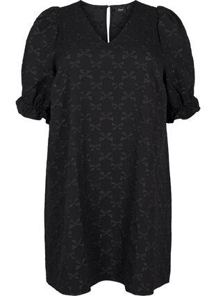 Zizzi Krótka zakardowa sukienka z kokardkami, Black W. Bow, Packshot image number 0