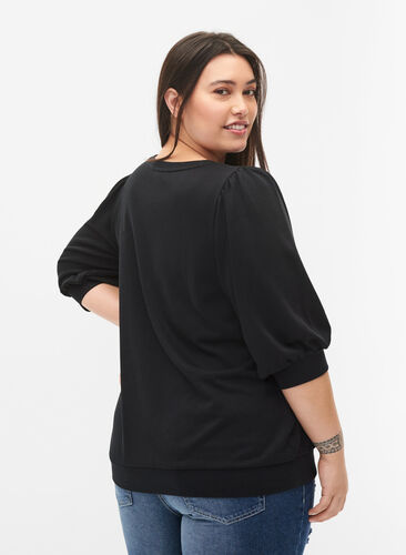 Zizzi Sweatshirt with 3/4 sleeves, Black, Model image number 1