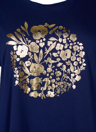 Zizzi T-shirt z organicznej bawelny ze zlotym nadrukiem, Med.Blue Gold Flower, Packshot image number 2