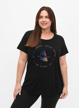 Zizzi Sportowa koszulka z nadrukiem, Black/Hologram logo, Model image number 0