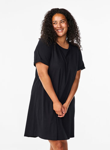 Zizzi Bawelniana sukienka T-shirtowa, Black, Model image number 0