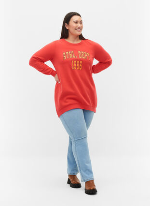 Zizzi Long sweatshirt with text print, Hisbiscus, Model image number 2