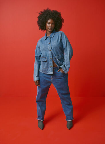 Zizzi Dzinsowa kurtka koszulowa z kieszeniami, Blue Denim, Image image number 0