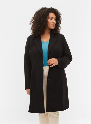 Zizzi Long coat with button closure, Black, Model image number 0