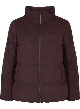 Zizzi Short winter jacket with zip and high collar, Black Coffee, Packshot image number 0