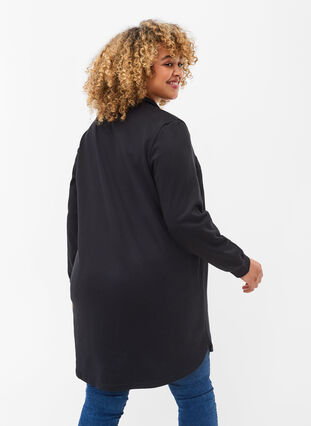 Zizzi Long-sleeved tunic with drawstrings, Black, Model image number 1