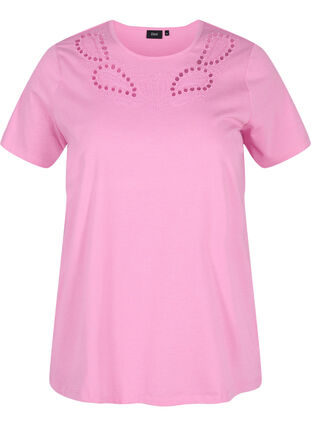 Zizzi Short-sleeved t-shirt with broderie anglaise, Cyclamen Mel., Packshot image number 0