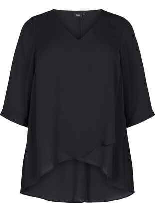 Zizzi Top with 3/4 sleeves and v-neckline, Black, Packshot image number 0