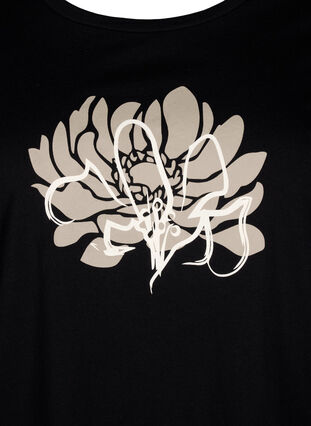 Zizzi T-shirt z motywem, Black w. Flower, Packshot image number 2