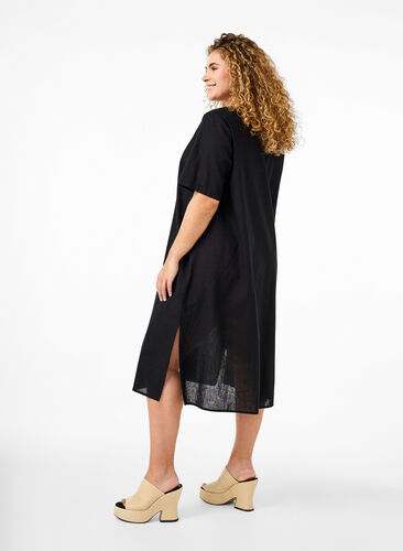 Zizzi Bawelniana sukienka typu kaftan z domieszka lnu, Black, Model image number 1