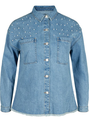 Zizzi Denim jacket with beading, Light blue denim, Packshot image number 0