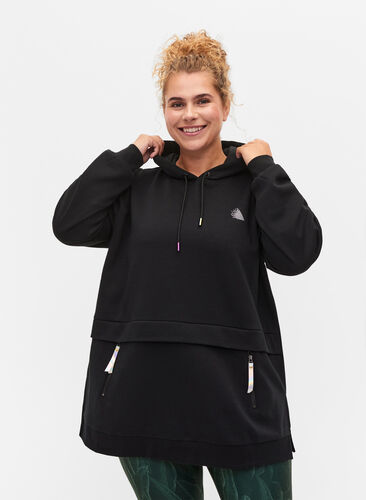 Zizzi Sweatshirt with hood and pockets, Black, Model image number 0