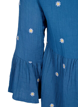 Zizzi Miekka bawelniana sukienka z haftowanymi kwiatami, Blue Horizon Daisy, Packshot image number 3